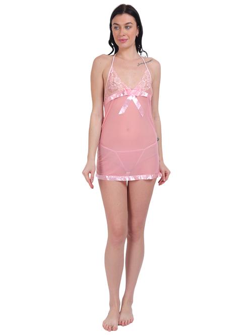 women solid laec detailed net babydoll - 21344268 - Very Small Image - 1