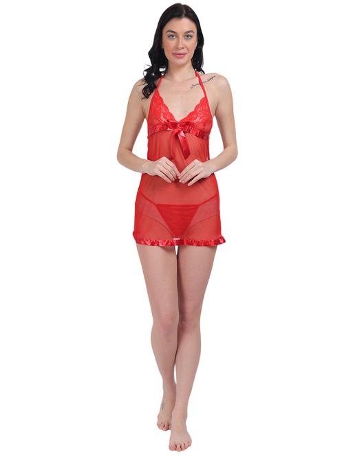 women solid laec detailed net babydoll - 21344271 - Very Small Image - 1
