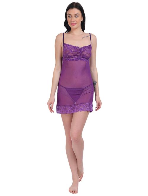 women solid laec detailed net babydoll - 21344276 - Very Small Image - 1