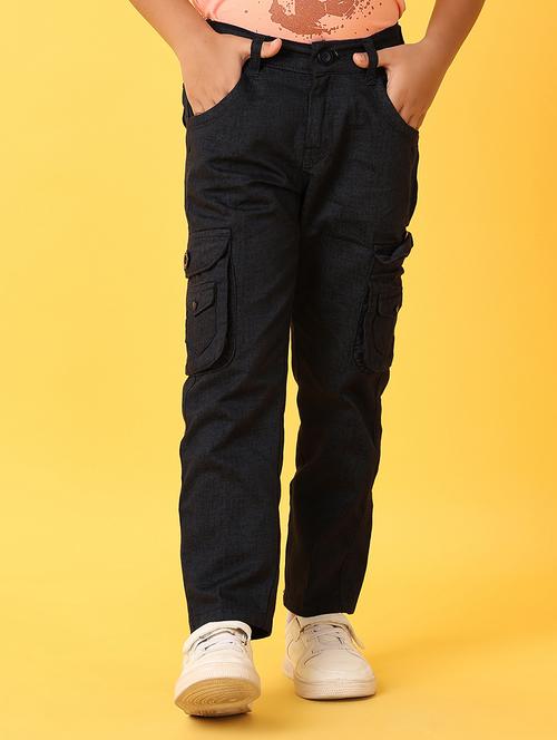 navy blue solid cargos trouser - 21344402 - Very Small Image - 1