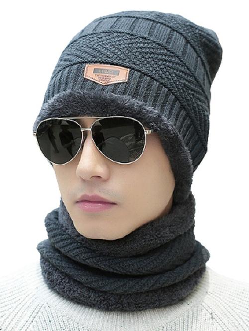 men woolen cap with neck warmer - 21346480 - Very Small Image - 1