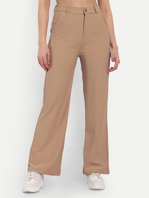 women beige solids bootcut trousers - 21347681 - Very Small Image - 1