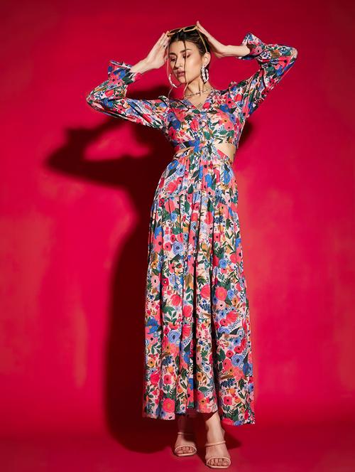 women floral print cut outs detailed tiered dress - 21347773 - Very Small Image - 1
