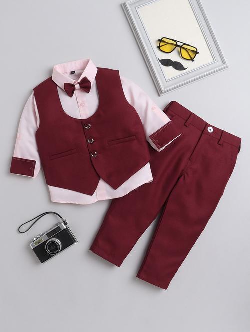 boys shirt neck solid full length set with vest - 21348250 - Very Small Image - 1