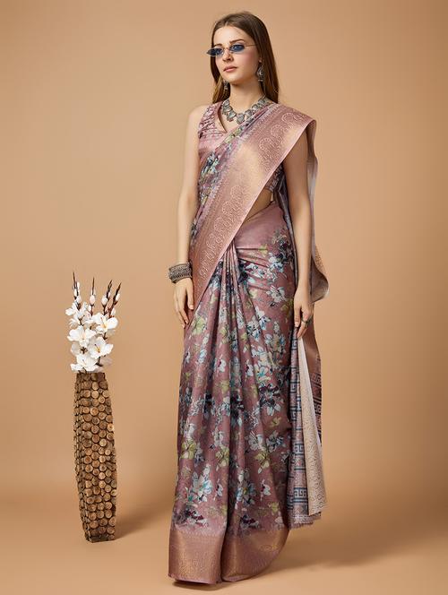 women floral printed zari bordered saree with blouse - 21348693 - Very Small Image - 1