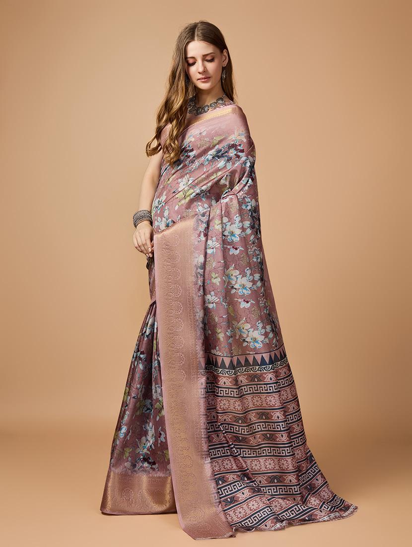 women floral printed zari bordered saree with blouse - 21348693 - Zoom Image - 2