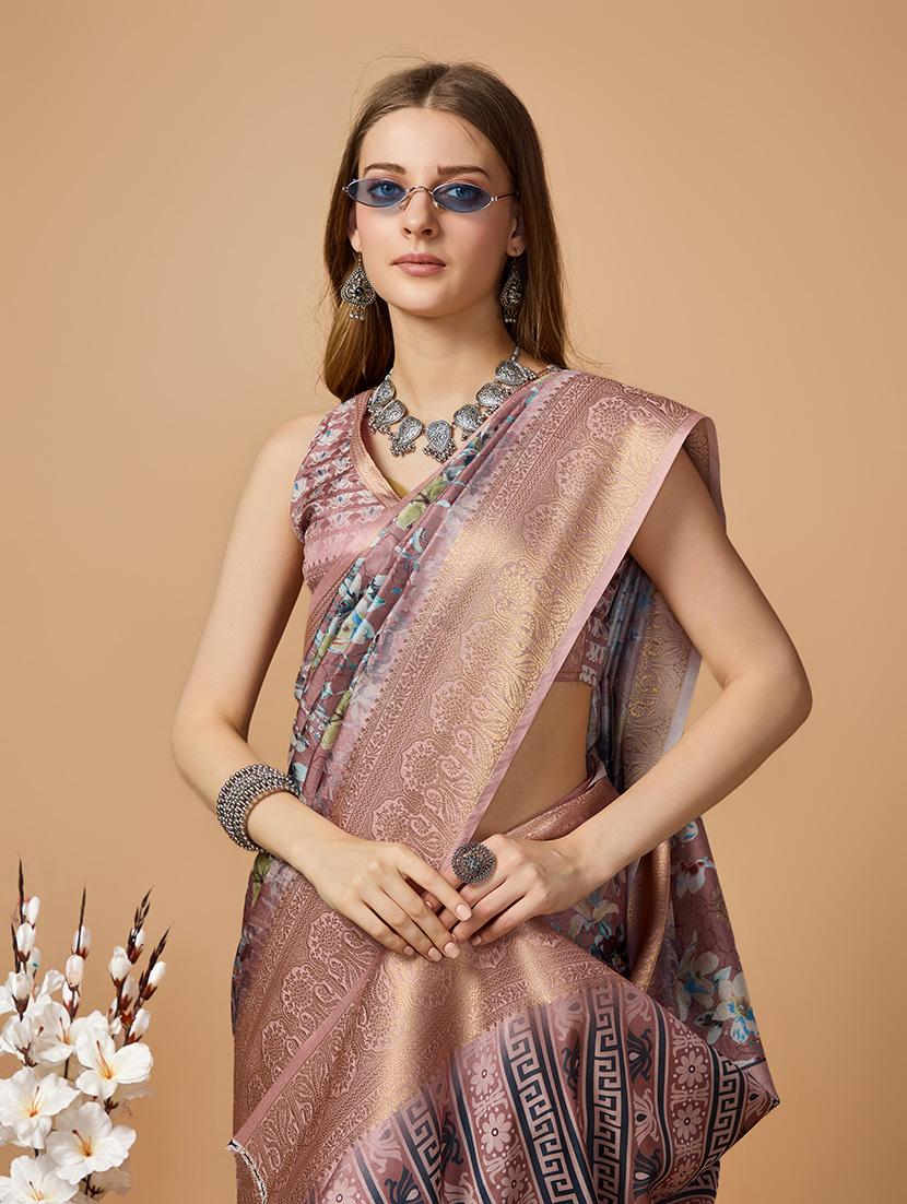 women floral printed zari bordered saree with blouse - 21348693 - Standard Image - 4