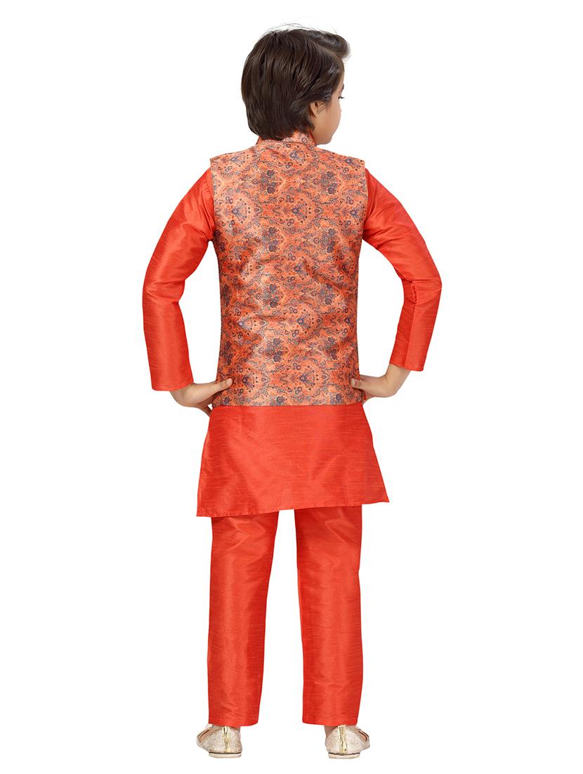 orange cotton sherwani kurtas & kurta set - 21348764 - Zoom Image - 3