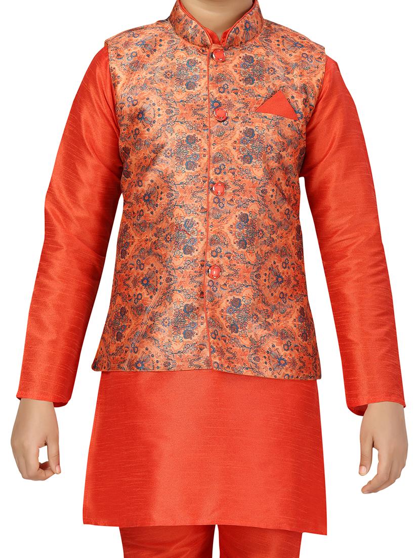 orange cotton sherwani kurtas & kurta set - 21348764 - Zoom Image - 4