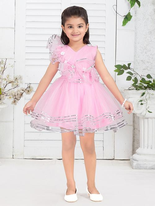 girls net fit and flare frock - 21348821 - Very Small Image - 1
