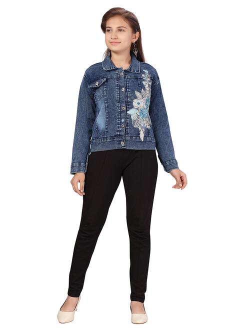 girls blue self-designed denim jacket - 21348831 - Very Small Image - 1