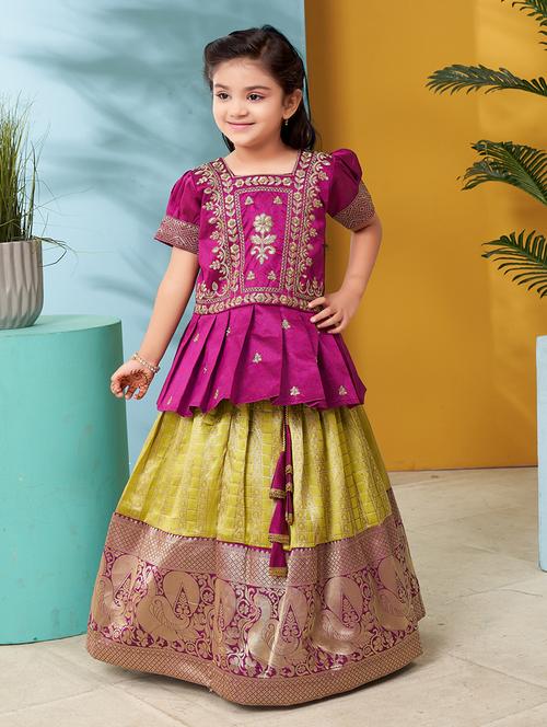 girls purple cotton blend lehenga choli - 21348859 - Very Small Image - 1