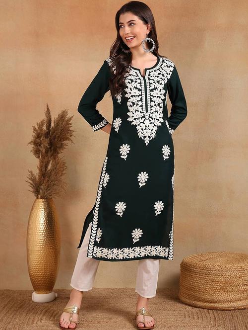 women three quarter sleeve straight kurta - 21350230 - Very Small Image - 1