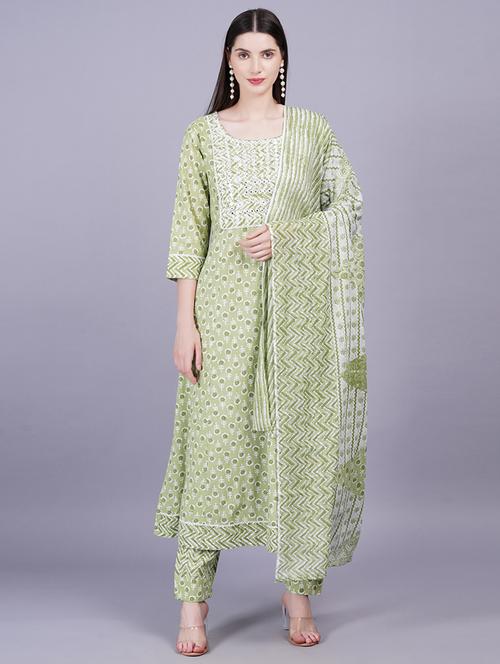 women neo mint printed kurt pant with dupatta set - 21350559 - Very Small Image - 1