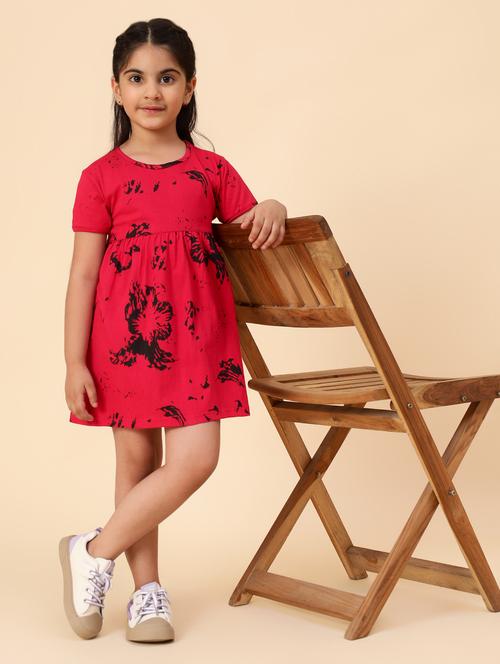 girls red cotton blend frock - 21351301 - Very Small Image - 1