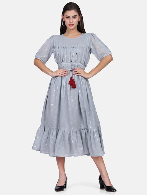 women grey cotton flared ethnic dress - 21352039 - Very Small Image - 1