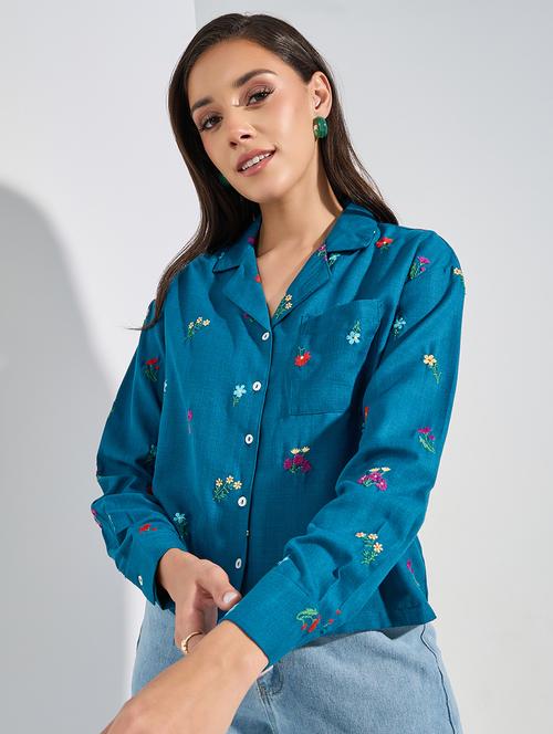 women blue cotton regular shirt - 21352135 - Very Small Image - 1