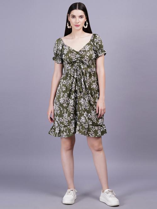 women floral print short sleeves a-line dress - 21352148 - Very Small Image - 1