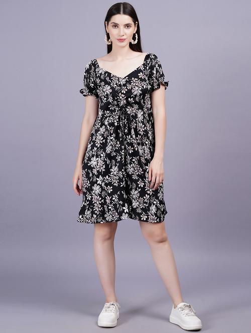 women floral print puff sleeve fit & flare dress - 21352169 - Very Small Image - 1