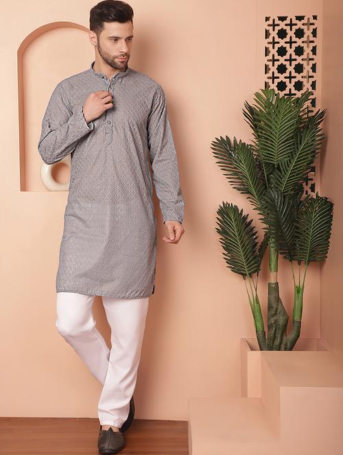men embroidered long sleeve kurta and pyjama set - 21352331 - Very Small Image - 1