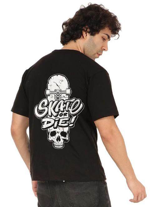 black round neck back print t-shirt - 21354184 - Very Small Image - 1