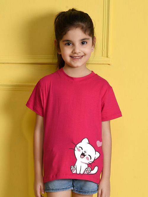 girls placement print round neck t-shirt - 21355383 - Very Small Image - 1