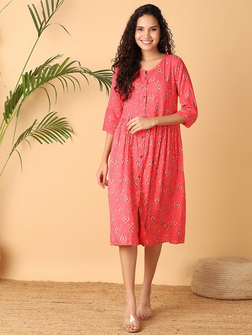 women peach printed emprie line ethnic dress - 21355511 - Very Small Image - 1