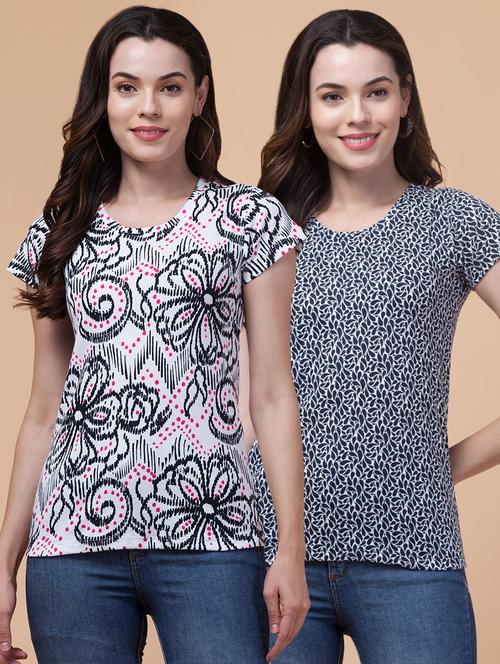 women multi colored printed combo t-shirt - 21356552 - Very Small Image - 1