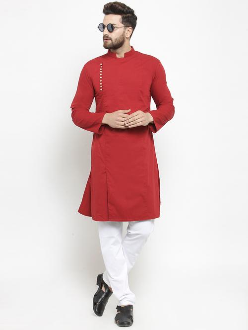 men solid cotton long kurta - 21360182 - Very Small Image - 1