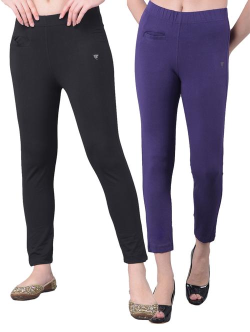 pack of 2 solid mid rise stretchy pants - 21363312 - Very Small Image - 1