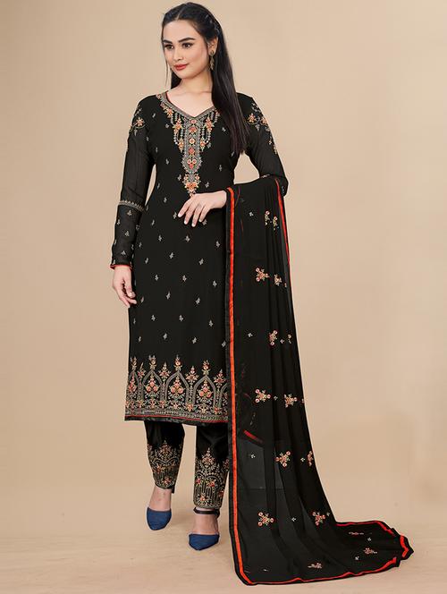 women solid with work unstitched suit set - 21364674 - Very Small Image - 1