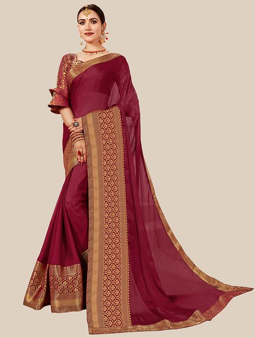 women solid with bordered saree - 21364851 - Very Small Image - 1