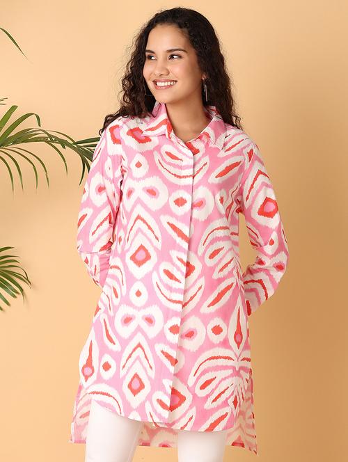 women printed shirt collar neck high-low kurti - 21366130 - Very Small Image - 1