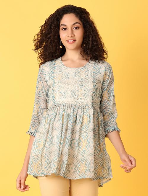 green printed flared kurti - 21366143 - Very Small Image - 1