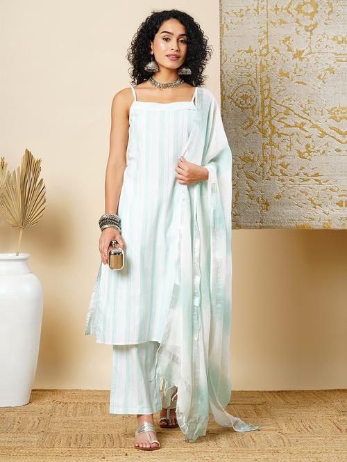 women sea green kurta palazzos set with dupatta  - 21366553 - Very Small Image - 1