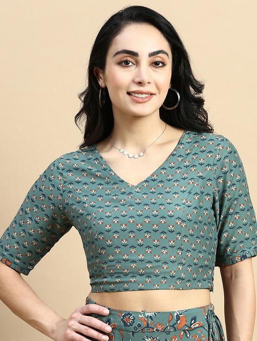 green printed stitched blouse - 21367162 - Very Small Image - 1
