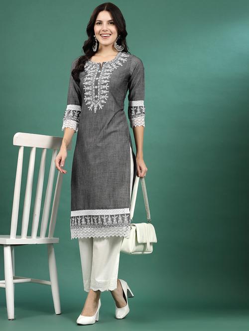 women three quarter sleeve straight kurta - 21367743 - Very Small Image - 1
