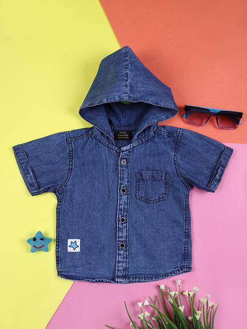 boys blue denim hooded shirt - 21368324 - Very Small Image - 1