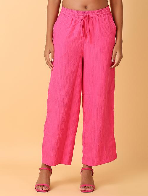 women pink solid wide leg trouser - 21368375 - Very Small Image - 1