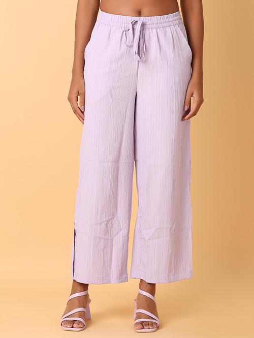 women lavender solid wide leg trouser - 21368376 - Very Small Image - 1
