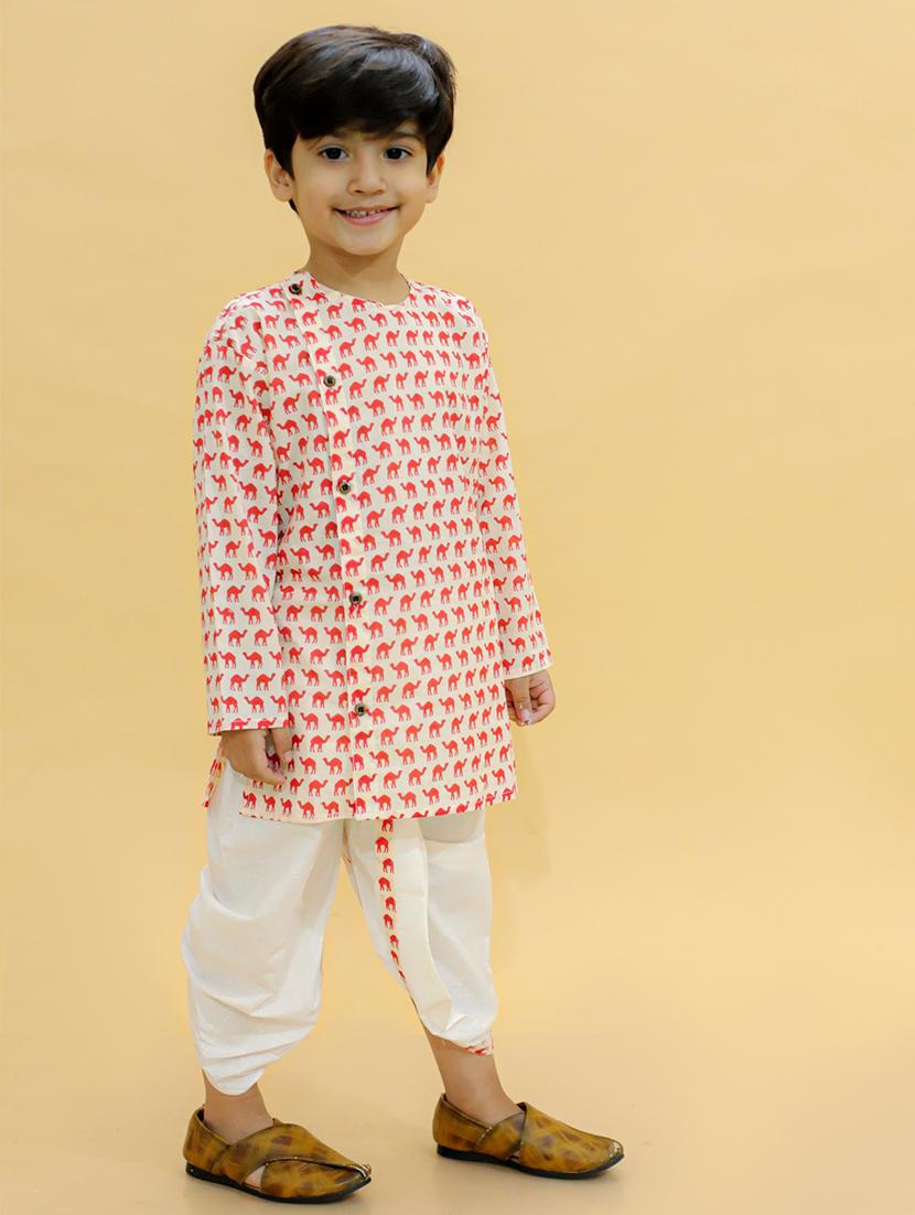 boys mandarin neck printed dhoti kurta set - 21368882 - Standard Image - 3