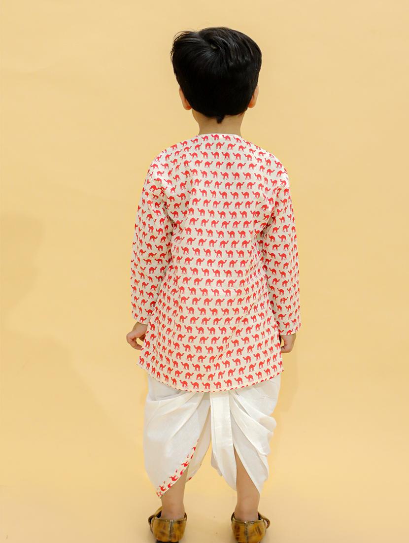 boys mandarin neck printed dhoti kurta set - 21368882 - Standard Image - 4