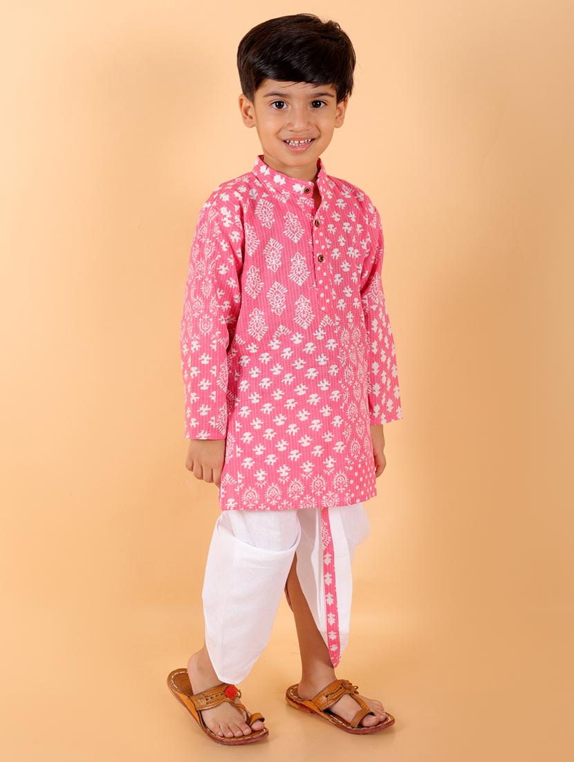 boys mandarin neck printed dhoti kurta set - 21368885 - Standard Image - 2