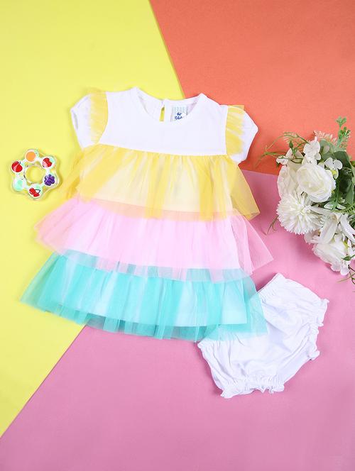 girls round neck color block frock - 21369061 - Very Small Image - 1