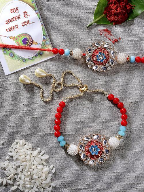 beaded flower design rakhi set - 21370106 - Very Small Image - 1
