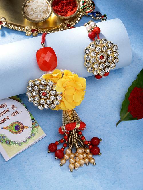 set of 2 stone-studded rakhi set with roli chawal - 21370172 - Very Small Image - 1