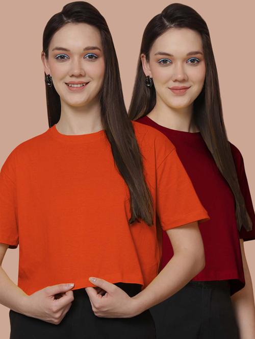women pack of 2 solid crop t-shirt - 21370806 - Very Small Image - 1