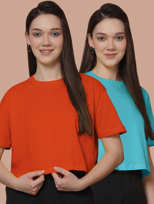 women pack of 2 solid crop t-shirt - 21370809 - Very Small Image - 1