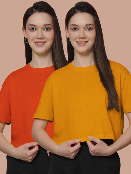 women pack of 2 solid crop t-shirt - 21370810 - Very Small Image - 1
