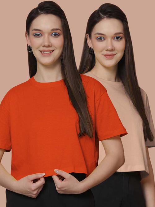 women pack of 2 solid crop t-shirt - 21370811 - Very Small Image - 1